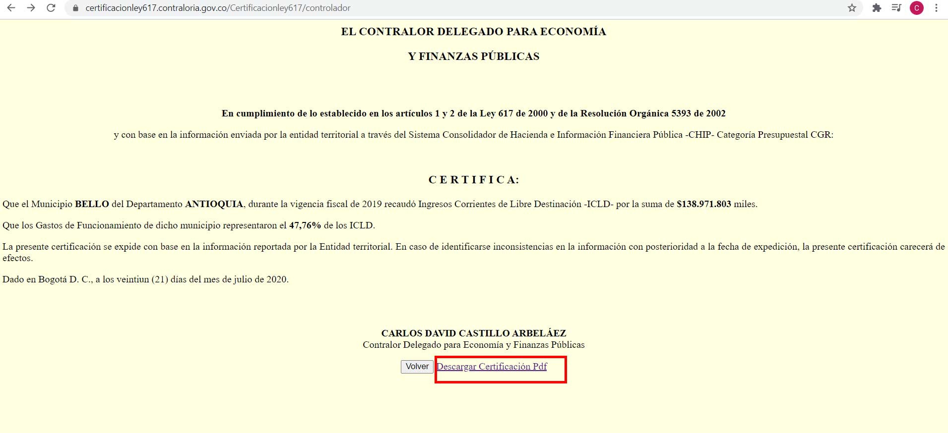 Descargar Certificado Contraloria Ingreso Departamento y Municipio