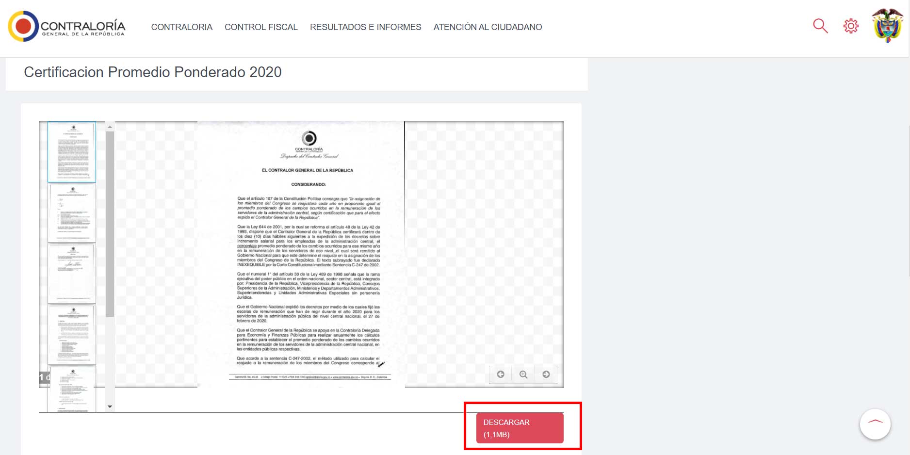 Descargar Certificado Promedio Ponderado