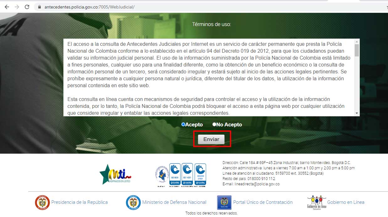 Enviar Termino de Uso
